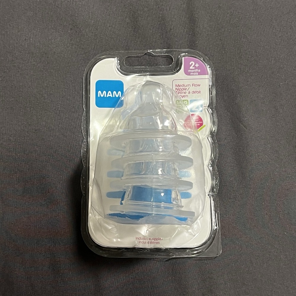 MAM Baby Bottle Nipples Medium Flow‎ 4 Pack SkinSoft Silicone For 2+ Month